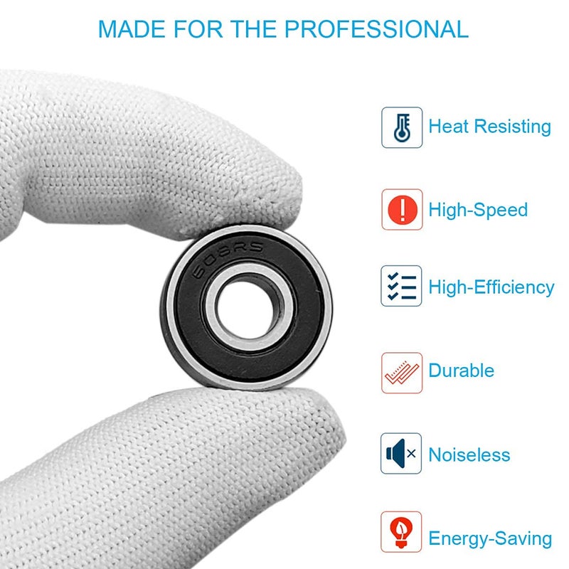 Tonmp 24 PCS 608-2RS Ball Bearings – Double Rubber Sealed Miniature Deep Groove Ball Bearings (8mm x 22mm x 7mm) (608 2RS) - Image 2